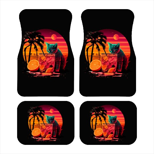 Funny Cat Drinking Cocktail Cat Lover Car Mats