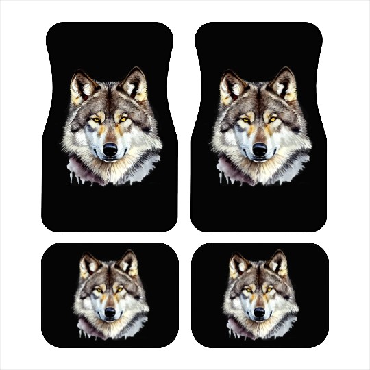 Watercolor Grey Wolf Portrait Car Mats