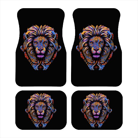 Colorful Lion Head Pop Art Zodiac Sign Leo Astrolo Car Mats