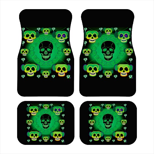 Psychedelic Green St Patrick’s Day Skulls Car Mats
