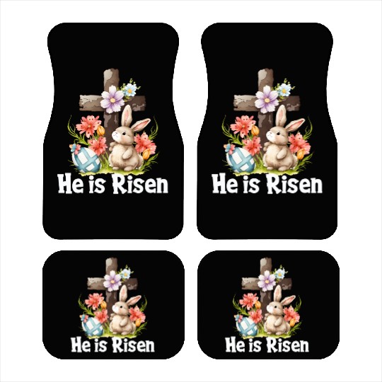 He Is Risen Cute Bunny Christianity Cross Car Mats