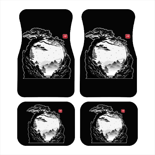 Japanese Zen Circle Landscape Buddhism Bonsai Tree Car Mats