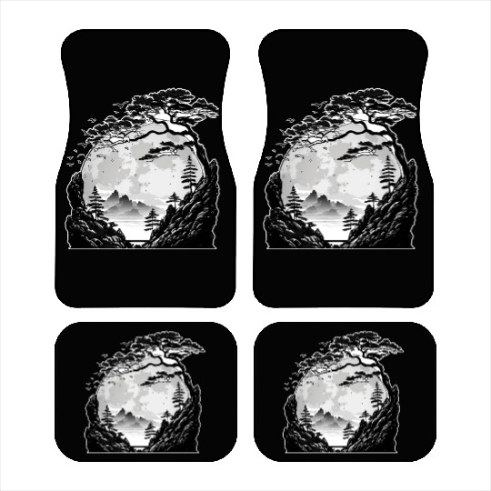 Japanese Mountain Landscape Gothic Full Moon Fores Car Mats