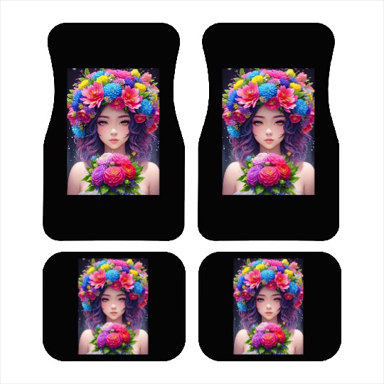 Spring Girl with a bouqet of flowers garland #5 Car Mats