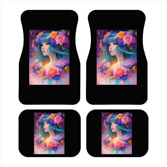 Spring Girl with a bouqet of flowers garland #6 Car Mats
