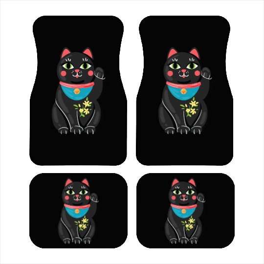 Japanese Maneki Neko Black Cat Bad Luck Protection Car Mats