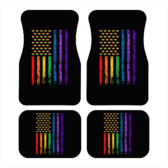 American Flag Rainbow Heart Decor LGBT Pride Month Car Mats