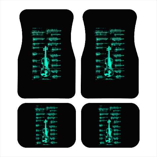 Teal Neon Da Vinci violin blueprint Car Mats