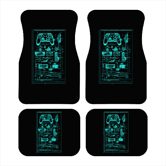 Neon Teal Video Game Controller Blueprint Car Mats