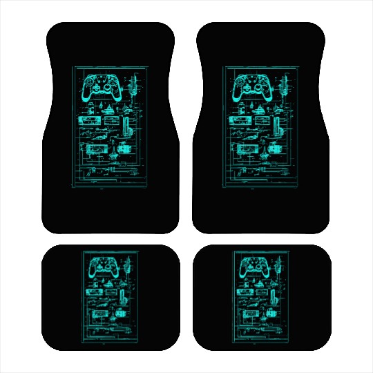 Neon Teal Video Game Controller Blueprint Car Mats