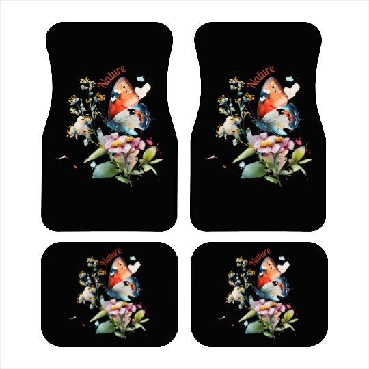 Nature and Butterflies - Watercolor Flowers Car Mats