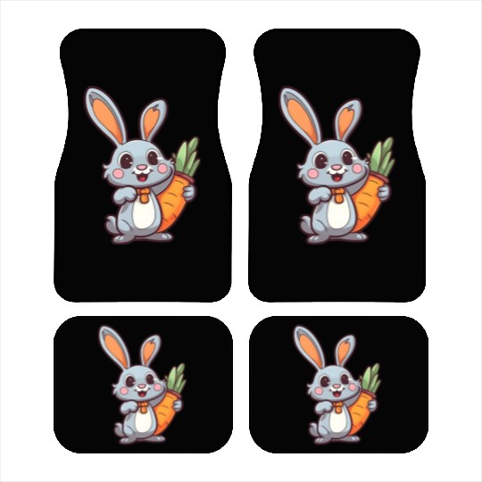 Carrot-Loving Easter Bunny: Cute 2D Design Car Mats