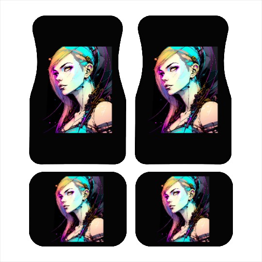 Neon Dreams A Cyberpunk Girl with Orange Teal Hair Car Mats