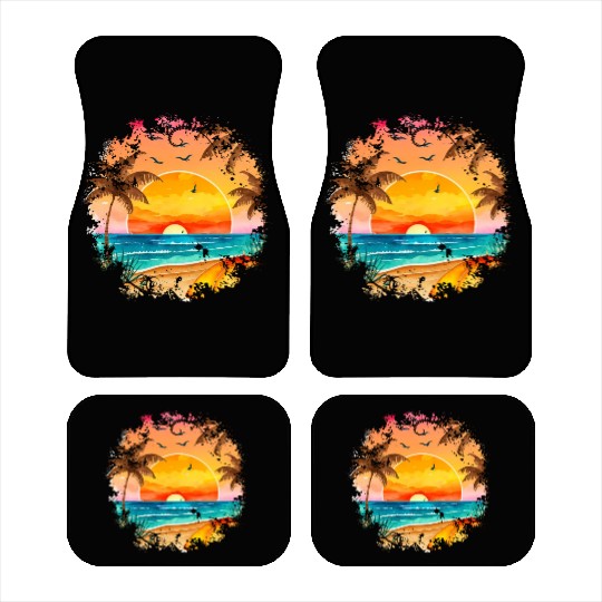 Beach Sunset Watercolor Design Art 6 Car Mats