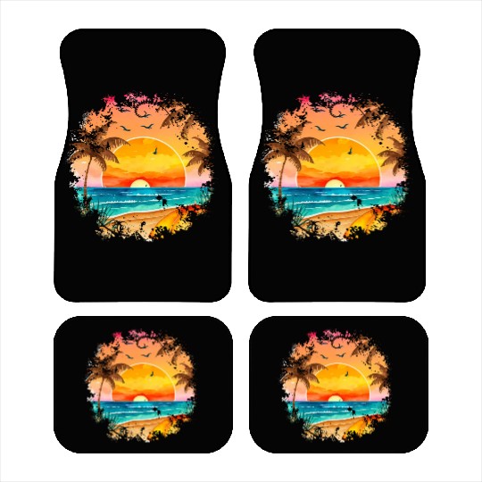 Beach Sunset Watercolor Design Art 6 Car Mats