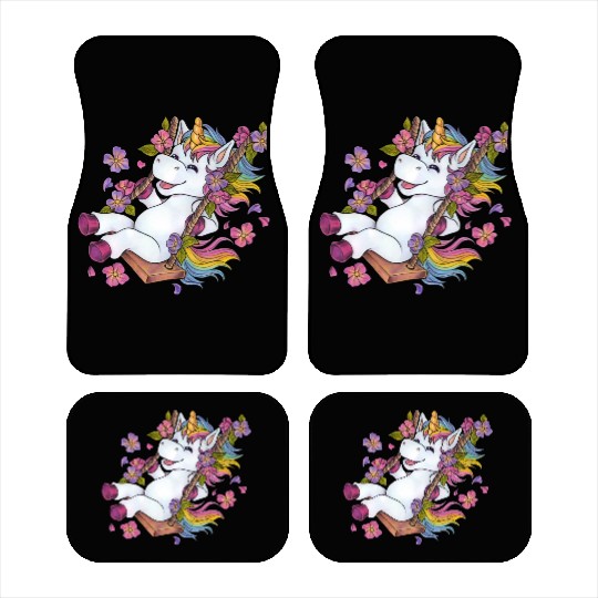 Cute unicorn on swing Flowers Spring gift children Car Mats