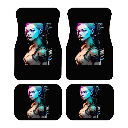 High Tech Style Illustration of a Cyberpunk Girl Car Mats