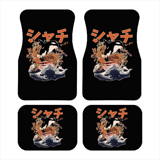 The Great Orca Killer Whale Ramen (Japanese Text) Car Mats