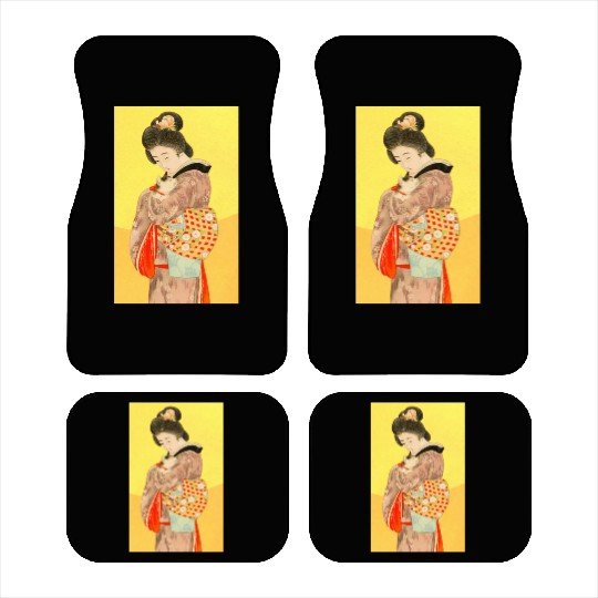 Geisha in Kimono with Cat Retro art Car Mats