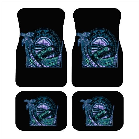 Big Island Outrigger Canoe Teal Tribal Car Mats