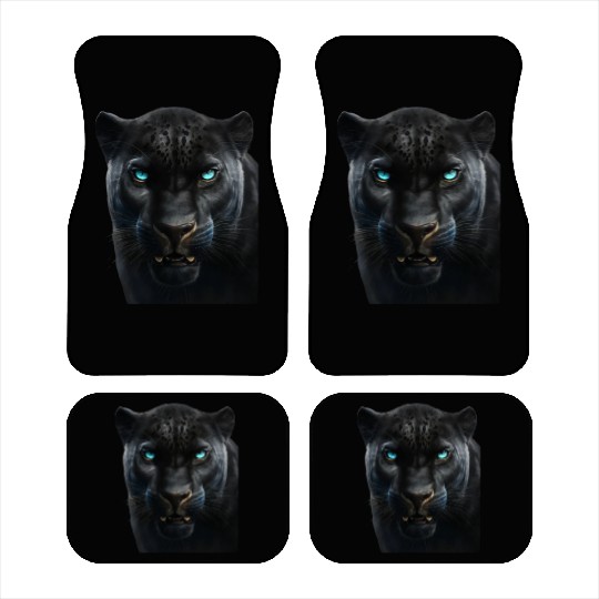 Black panther with blue eyes design wild animal Car Mats