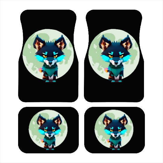 Cute Wolf Moon Graphic Car Mats