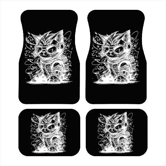 Little Cool Space Cat Splash Tattoo Style Car Mats