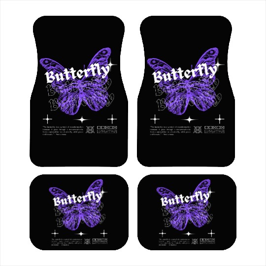 Black Purple White Modern Illustrated Butterfly Car Mats