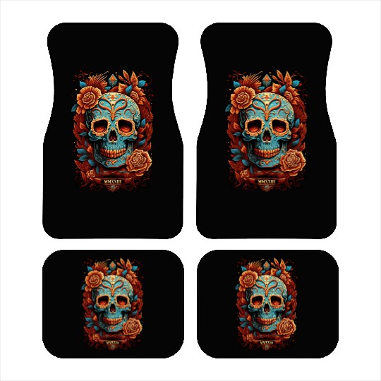 Skull Dia de los Muertos Halloween Tattoo Car Mats