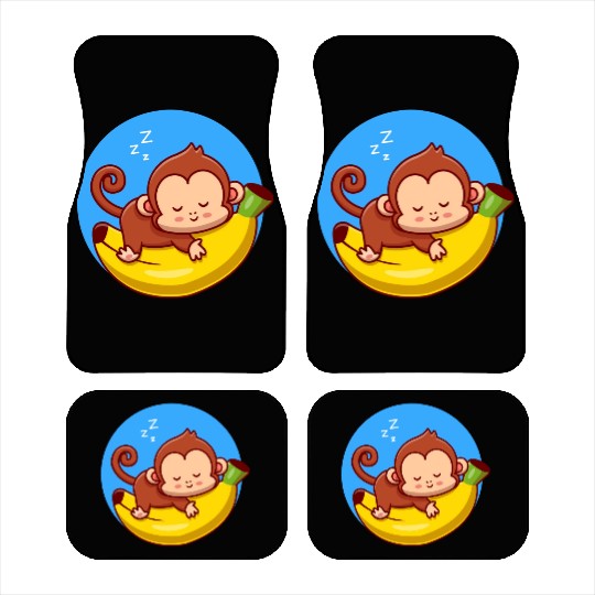 Cute Monkey Sleeping On Banana Cartoon Car Mats