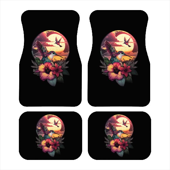 Hummingbird flies over hibiscus flower Tropical Car Mats