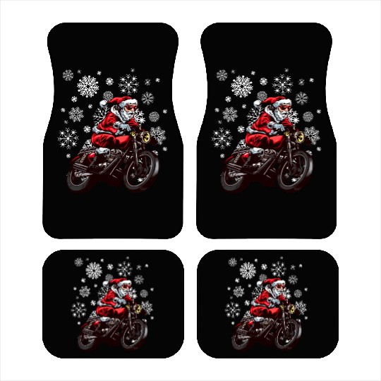 Santa Claus Biker Motorcycle Snowflakes Christmas Car Mats