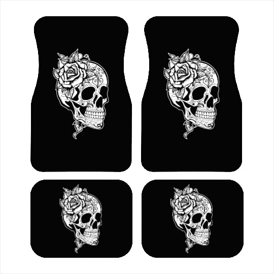 Skull Dia de los Muertos Halloween Tattoo Rose Car Mats