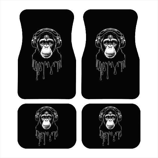 Chimpanzee with Headphones Monkey Music DJ Car Mats