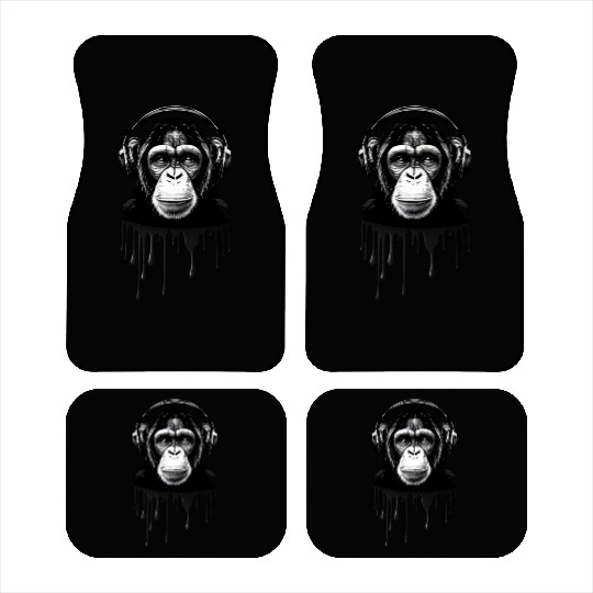 Chimpanzee with Headphones Monkey Music DJ Car Mats