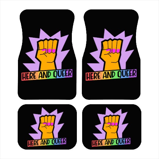 Here And Queer LGBTQ Community Rainbow Pride Month Car Mats