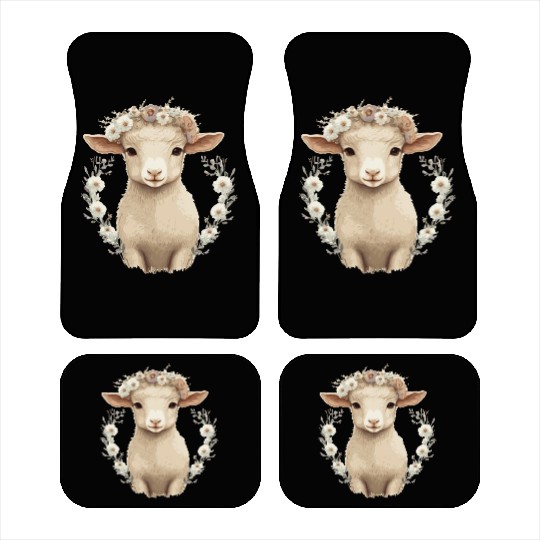 Cute Lamb Flower Crown Sheep Baby Floral Farm Anim Car Mats