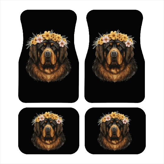 Tibetan Mastiff Flower Crown Floral Farm Animal Pe Car Mats