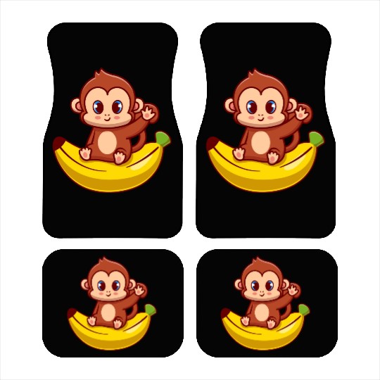 Cute Monkey Sitting On Banana Cartoon Car Mats