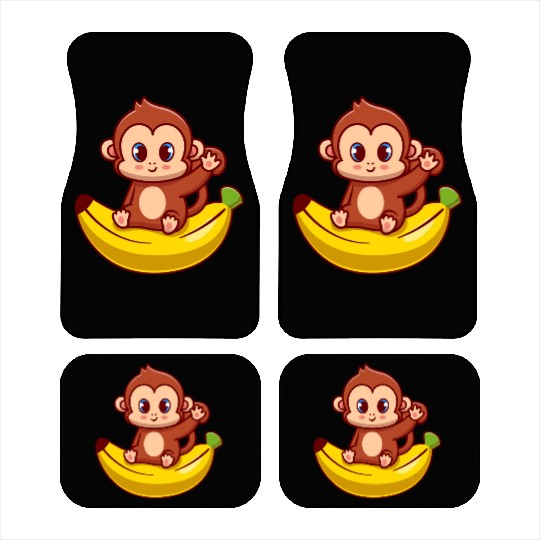 Cute Monkey Sitting On Banana Cartoon Car Mats