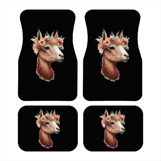 Flower Crown Llama Alpaca Floral Farm Animal Pet Car Mats