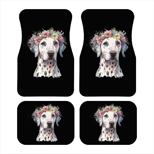 Cute Dalmatian Flower Crown Pet Dog Puppy Car Mats