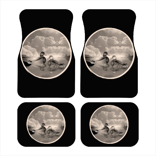 Duck couple in duck pond in nostalgic sepia Car Mats
