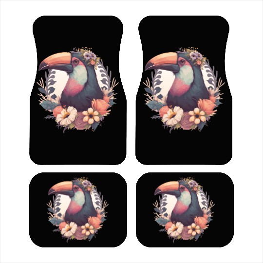 Cute Toucan Tropical Bird Flower Crown Jungle Bird Car Mats