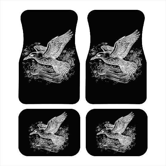 Elegant Flying Seagull Over The Water Car Mats