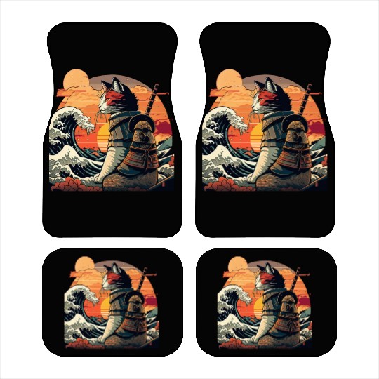 Retro samurai cat The Great Wave Hokusai Car Mats