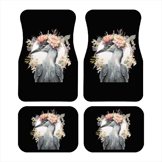 Watercolor Heron Freshwater Bird Flower Crown Flor Car Mats
