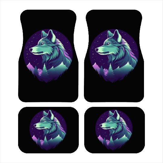 Starry Night Wolf With Northern Light Colors Car Mats