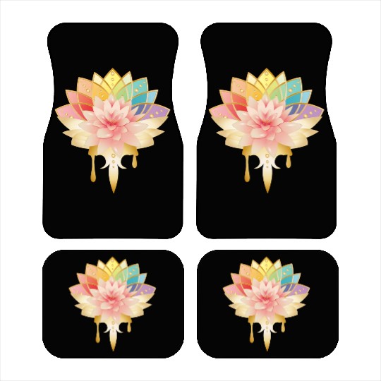 Lotus with golden flowers icon in pastel colors Car Mats