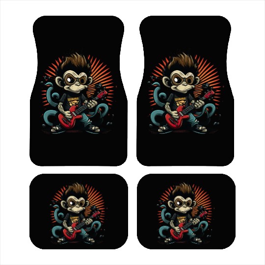 Monkey Chimpanzee Playing Acousitc Rock Guitar Car Mats